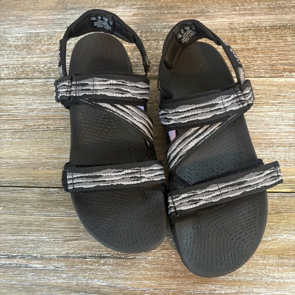 Ryka Kona Trek Sandals Womens 8.5M Gray Black Adjustable Sports Hiking Strappy